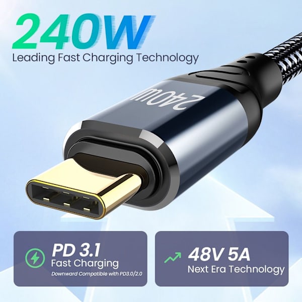 USB-C til Type C Kabel Data Linje SIDE BEND 3M SIDE BEND 3M Side Bend 3m