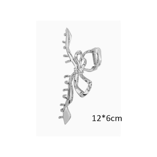 Ribbon Bow Hair Clip Grab Clip SILVER Silver