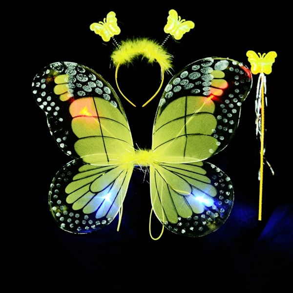 LED-lasten pukurekvisiitta Butterfly Wings -setit KELTAINEN 3 Yellow 3 Pcs/set-3 Pcs/set