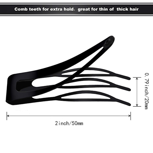 24 KPL Kaksoiskahvaiset hiusklipsit Metal Snap MUSTA black