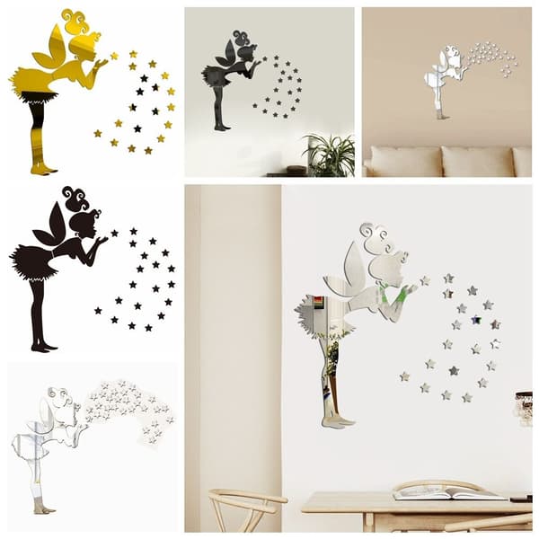 1 SÆT Mirror Wall Sticker 3D Fairy Star Decals SORT black