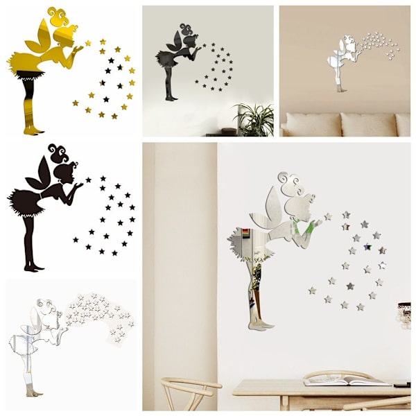 1 SET Peiliseinätarra 3D Fairy Star Decals KULTA gold