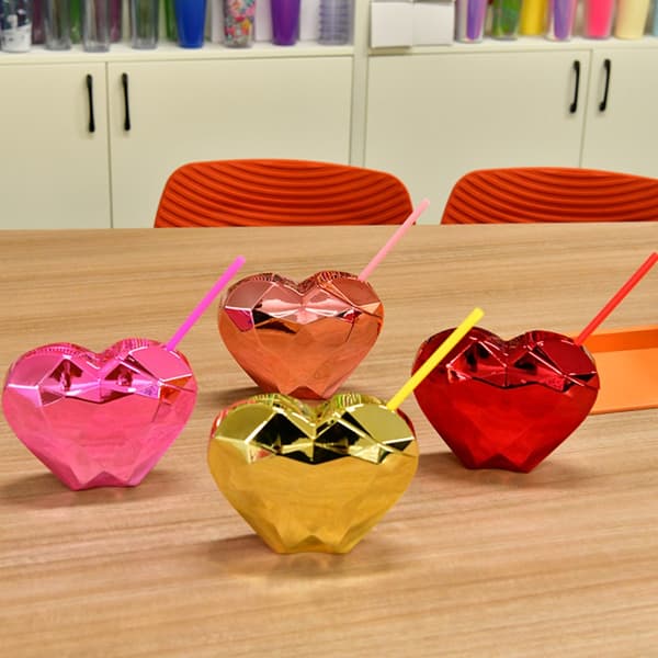 800ml Hjerteformet kopp Disco Glitter Ball Cup RØD Red