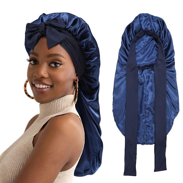 Satin Hårhette Lang Hodeplagg NAVY navy