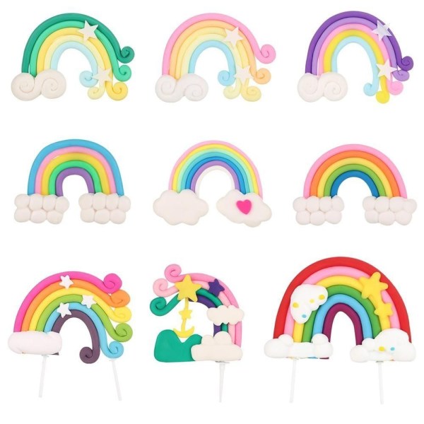 5 kpl Syntymäpäiväkakkukoristeita Rainbow Cake Toppers 1 1 1