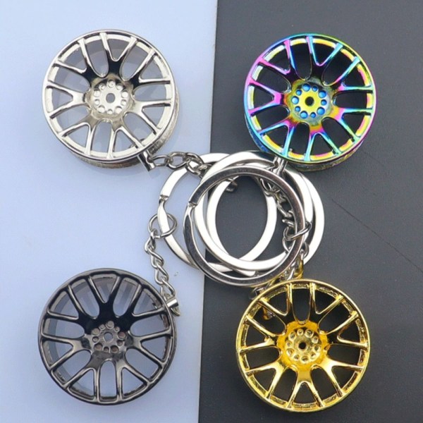 Wheel Tire Style Keychain Wheel Hub Key Ring MUSTA Black