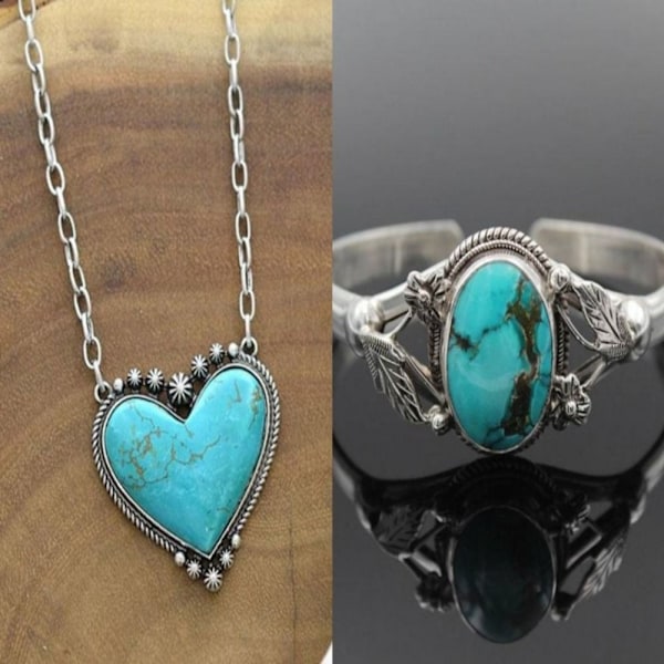Hjärtform hänge Healing Gemstone halsband turkos halsband set