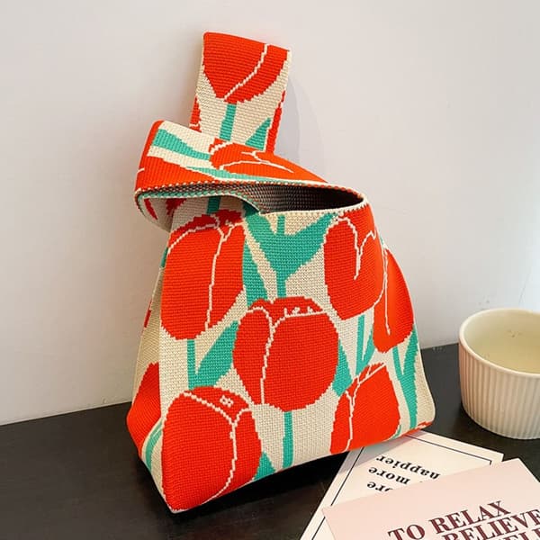 Knit Handbag Kangaskassi PUNAINEN red