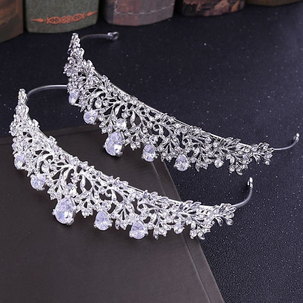 Silver Tiara Crown Crystal Pannband Princess Rhinestone Crown