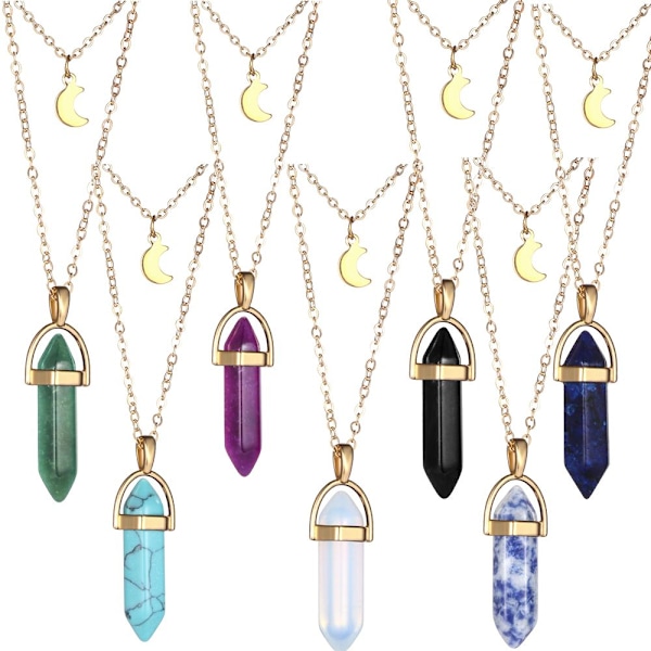 7 ST Kristallhalsband Hexagonal hänge ALLA FÄRGER all colors