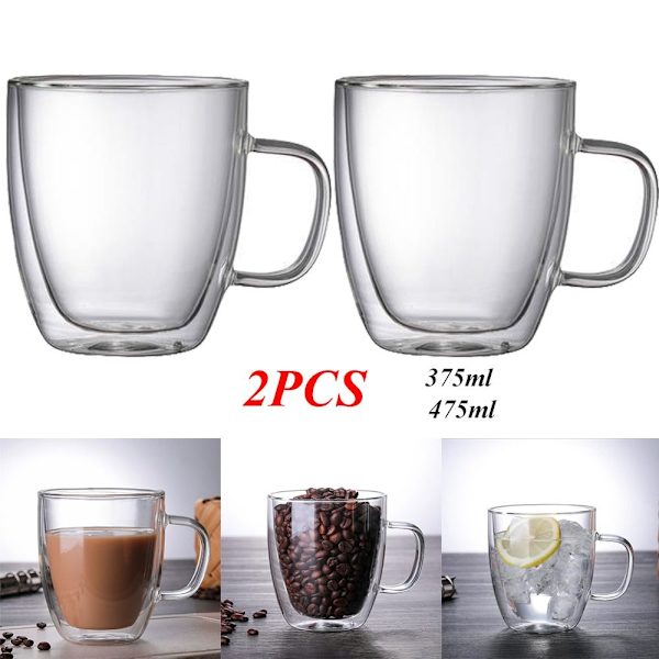 2x Glas Kaffekop Glaskrus 475ML 475ML 475ML