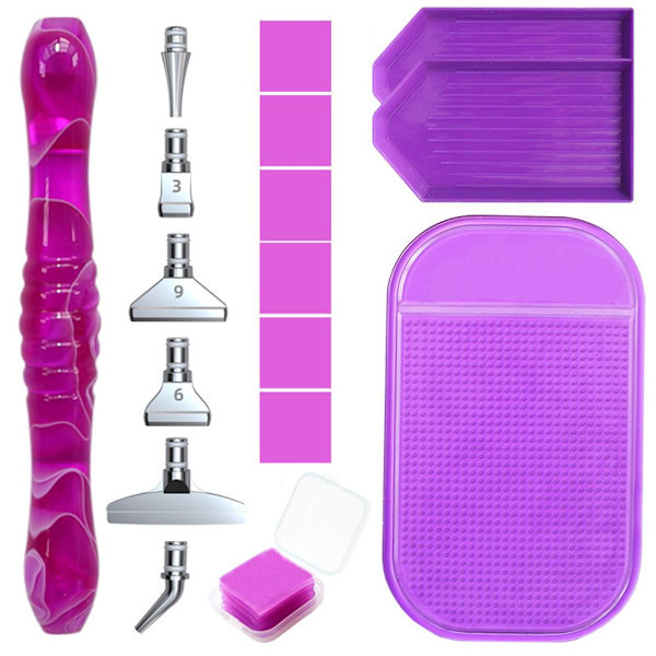 16 kpl Diamond painting metalliseosta vaihtokynän päät Purple-Silver