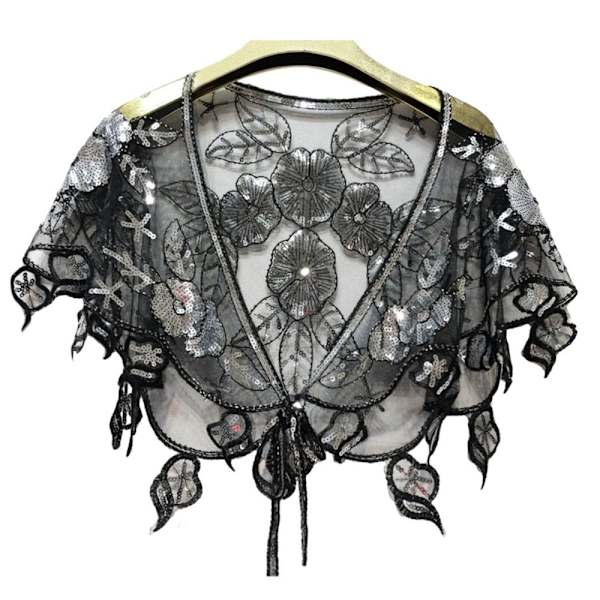 Dam Sjal Evening Prom Cape SVART&SILVER black&silver