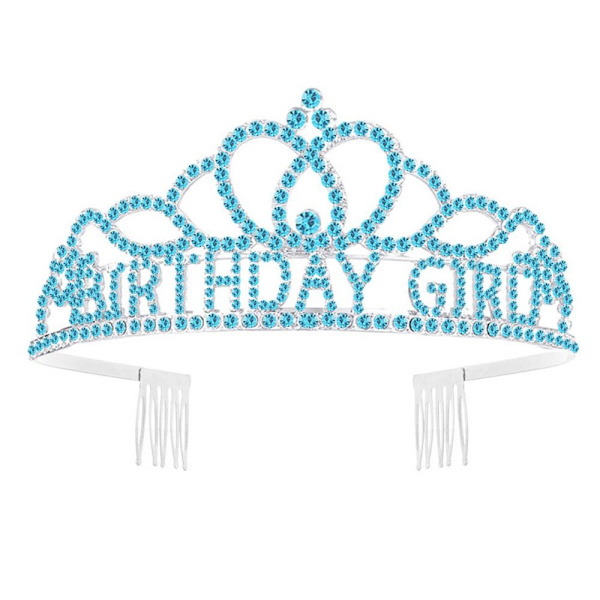Fødselsdagskrone Tiara Krystal Rhinestone Krone BLÅ Blue