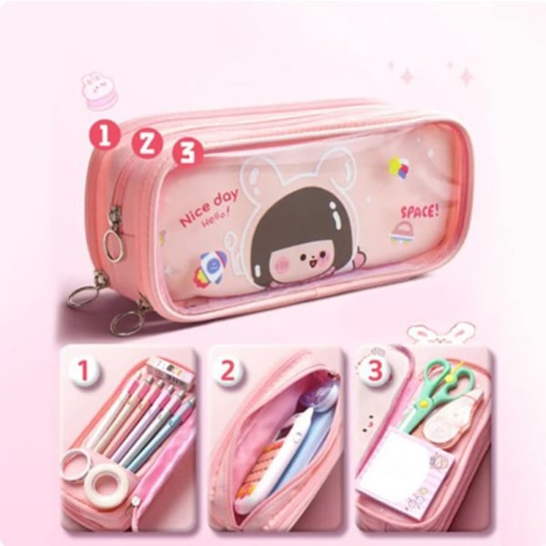 Gennemsigtig Penalhus Kawaii Stationery Pencil Case PINK Pink