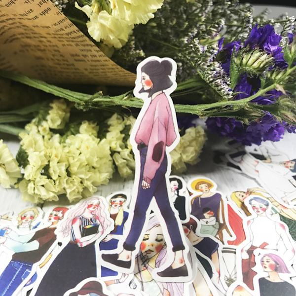 100/171 ST Mori Girls Stickers Cartoon Silhouette Paster