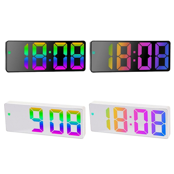 Led Mirror Digital Vekkerklokke Nattmodus Bordklokke HVIT White White Shell C-White Shell C