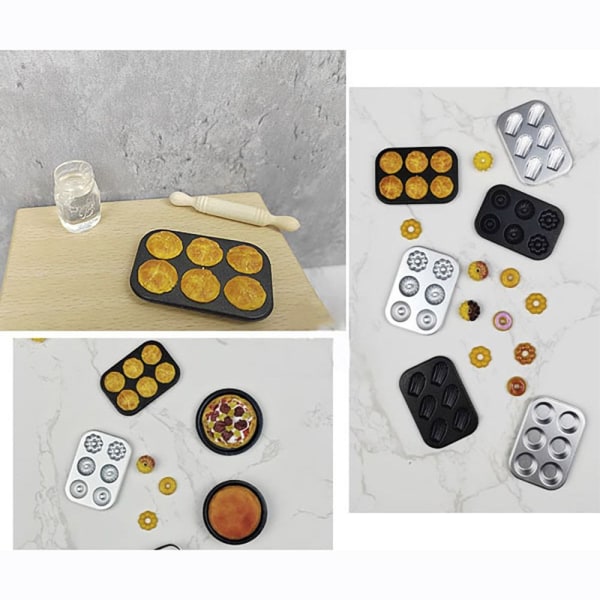 3 STK Dukkehus bakebrett Miniatyr kjøkkenleker SØLV SØLV silver