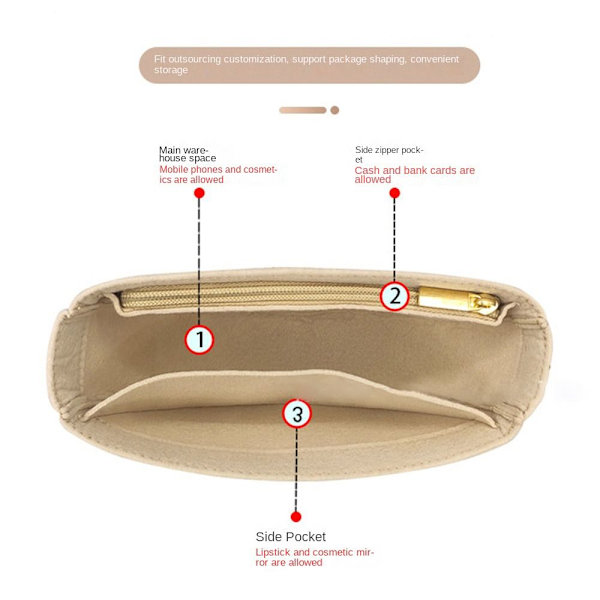 Filt Insert Flap Handväska Iiner KHAKI KHAKI khaki
