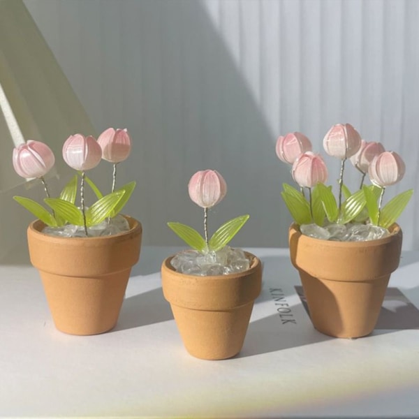 DIY Tulip Natlampe i potte Bordlampe PINK 5 TULIPAN BLOMST 5 Pink 5 tulip flower-5 tulip flower