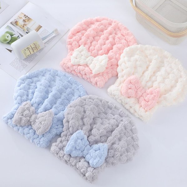 Bowknot Dry Hair Hat Kuiva Hiuspyyhe VALKOINEN white