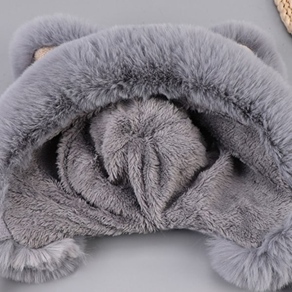 Faux Fur Beanies Hattu Kissa Korva Neulottu Cap MUSTA black