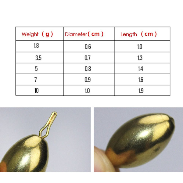 5 stk/parti Kobber Fiskebly fald Messing 1,8G 1,8G 1.8g
