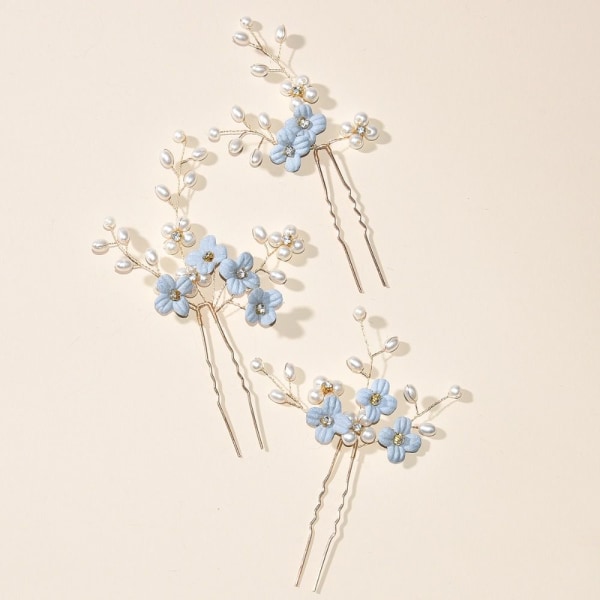 3kpl/ set Flower Hair Pins Hiusklipsit SININEN blue