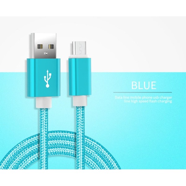 USB-C Ledning Type-C Ladekabel BLÅ 2 METER Blue 2 Meter