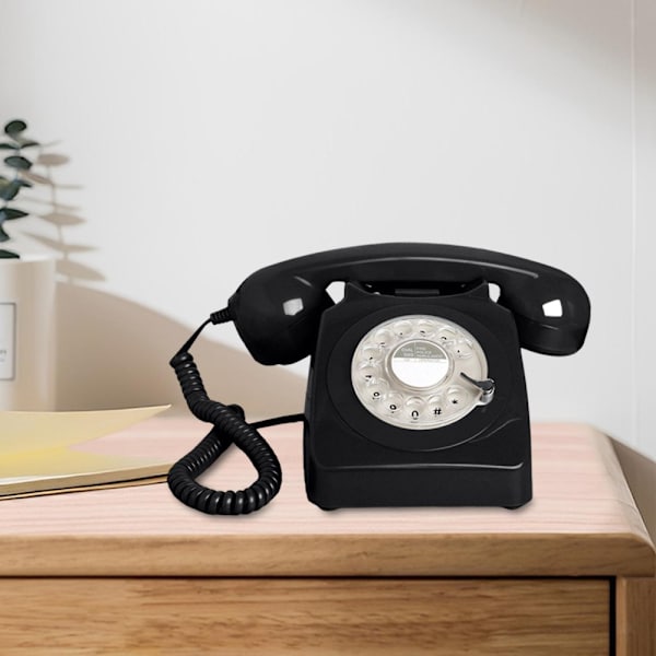 Vintage Rotary Dial -puhelin Retro-tyylinen lankapuhelin MUSTA Black