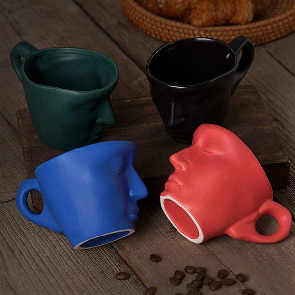 Keramisk krus til menneskeligt ansigt Thinker Coffee Cup SORT Black
