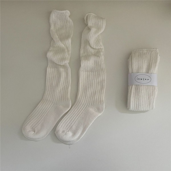 1 strikke lange sokker ensfarvet HVID White dc42 | White |