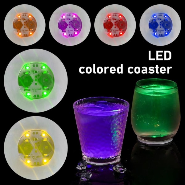 12 stk LED Farget Coaster Vinflaske Lights Coaster Glødende