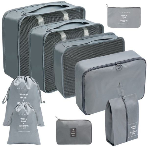 9 Pack Packing Cubes Tøj Organizer Tasker Bagage Opbevaring Tasker Gray 9 Pack-9 Pack