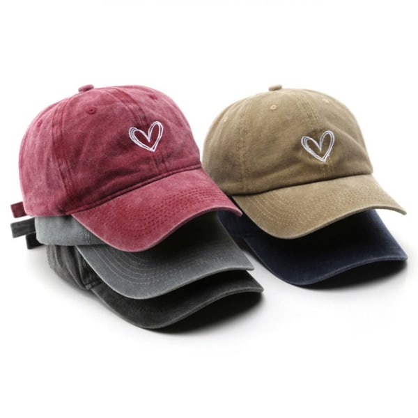 Love Heart Broderi Baseball Caps Distressed Faded Cap WINE wine red