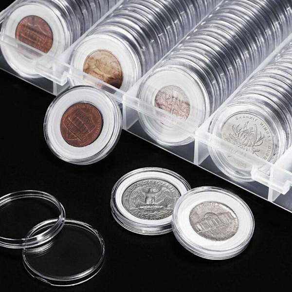 100 STK 30 mm Myntfodral Hållare Myntuppsamlingslåda Case Mynt Transparent