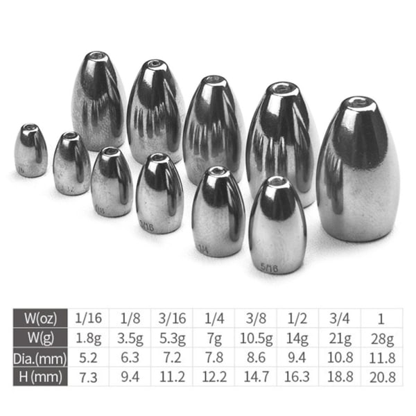 1/2/5 st Fiske Tungsten fallsänke 5.3G-5PCS 5.3G-5PCS 5.3g-5pcs