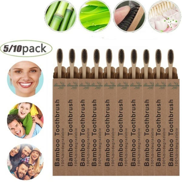 Bambus tandbørste tandbørste SORT (5 STK) Black(5 PCS)