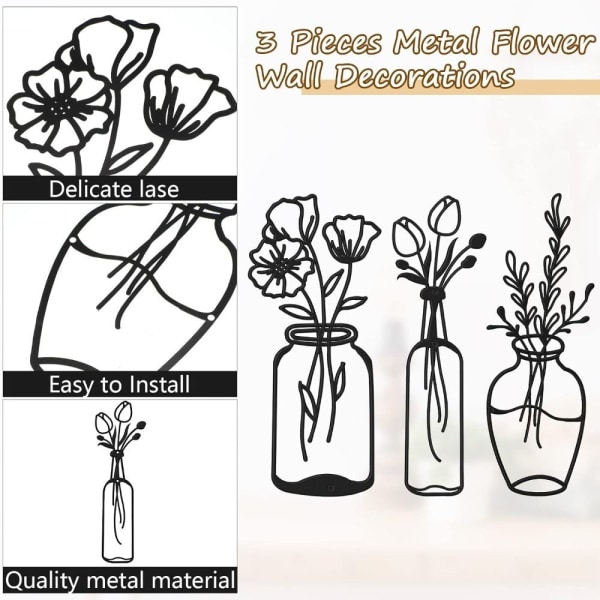 3 stk 3D Hollow Out Vase Potted Wall Sticker Akryl urtepotte A
