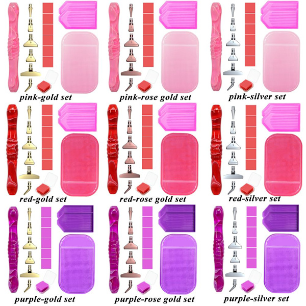16 st Resin Diamantmålningspenna Alloy Ersättnings Pennhuvuden Pink-Silver