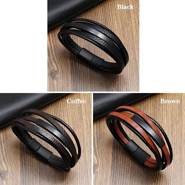 Læderarmbånd Flettet kædearmbånd SORT Black