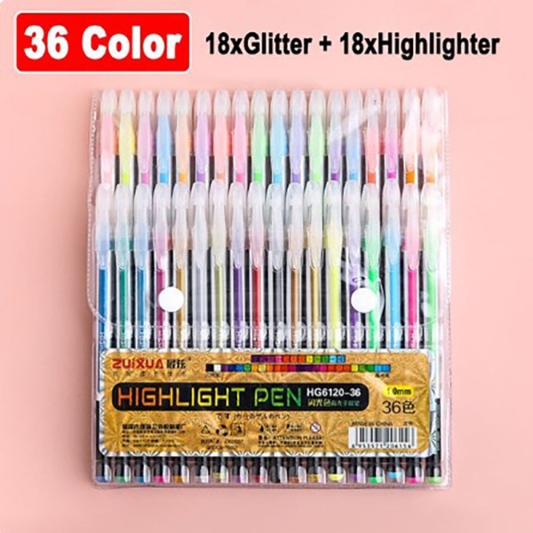 Highlighter Gel Pen Farvet Neutral Pen 36 FARVER 36 FARVER 36 Colors