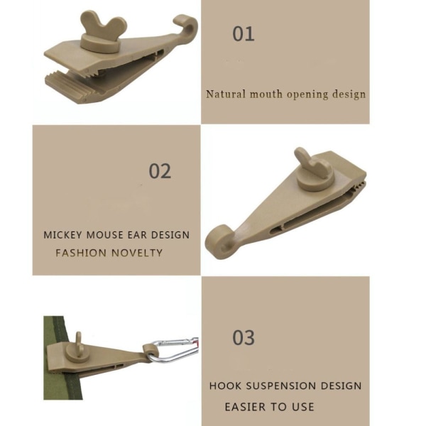 2st Campingtält Fixering Shark Clips Clamps KHAKI Khaki