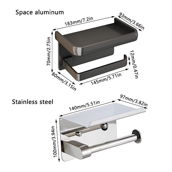 WC-rullan pidike WC-paperiteline SILVER SPACE ALUMIINI Silver Space aluminum-Space aluminum