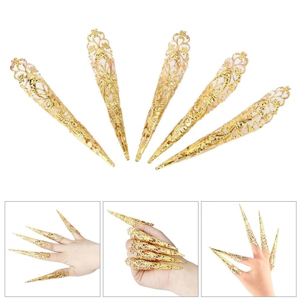 5 Stk False Nail Finger smykker GULD Gold