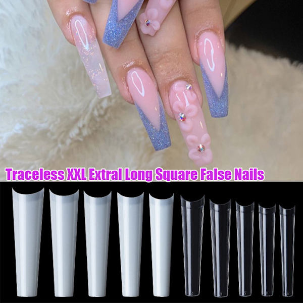 500 st Extra Långa Nageltips XXL Koniska Kvadratiska KLARA clear