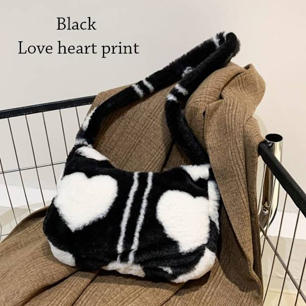 Skulder Crossbody Vesker Underarm Bag BLACK LOVE HEART PRINT black love heart print-love heart print