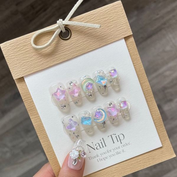 10 kpl Dream Moon Stars käsintehdyt kynnet 3D Butterfly tekokynnet LShort