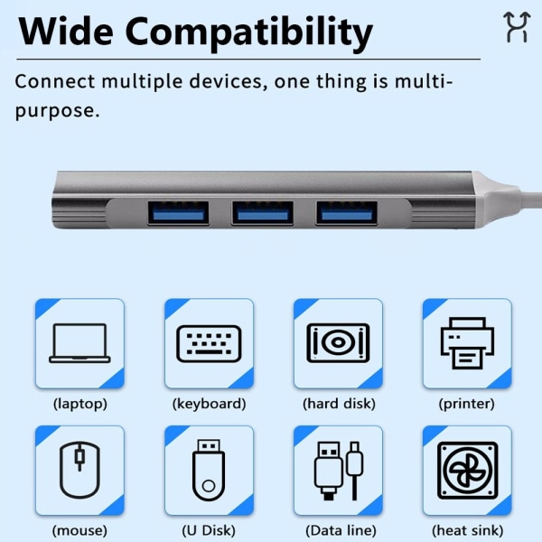 USB 3.0 Hub Type-C -jakaja TYYPPI-C VAALEANHARMAA TYYPPI-C VAALEANHARMAA Type-C Light Grey
