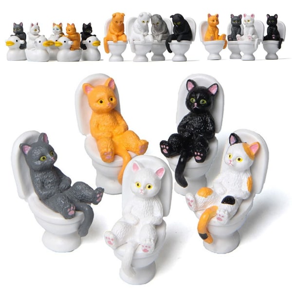 4/5 STK tegneserie kattefigurer sitter på toalettet Kattunge 4-5 STK 4-5pcs